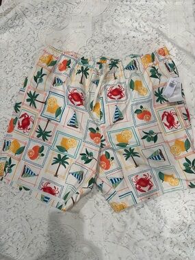 Old Navy NWT Swim Trunks with Red Crab, Green Palm & Yellow Citrus Print men L